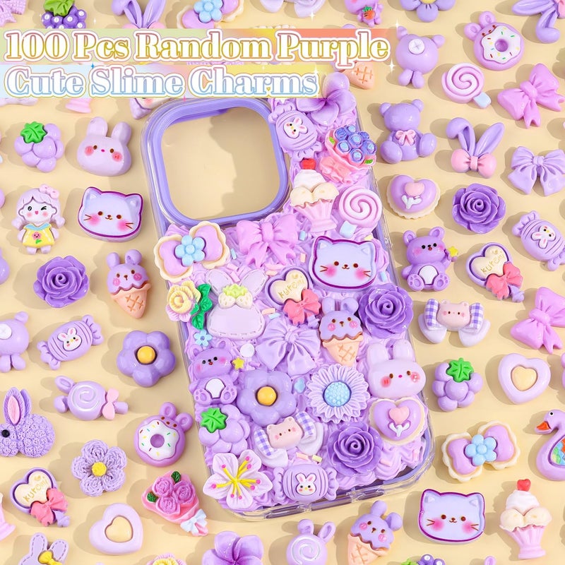 Glitzest 100PCS TINKRSTUFF Purple Slime Charms Cute Flatback Resin Charms for Slime, Random Kawaii Decoden Charm for Embellishments Phone Junk Case Charms Bulk, Hairpins Scrapbooking Crafting & DIY Decoration - Image 3